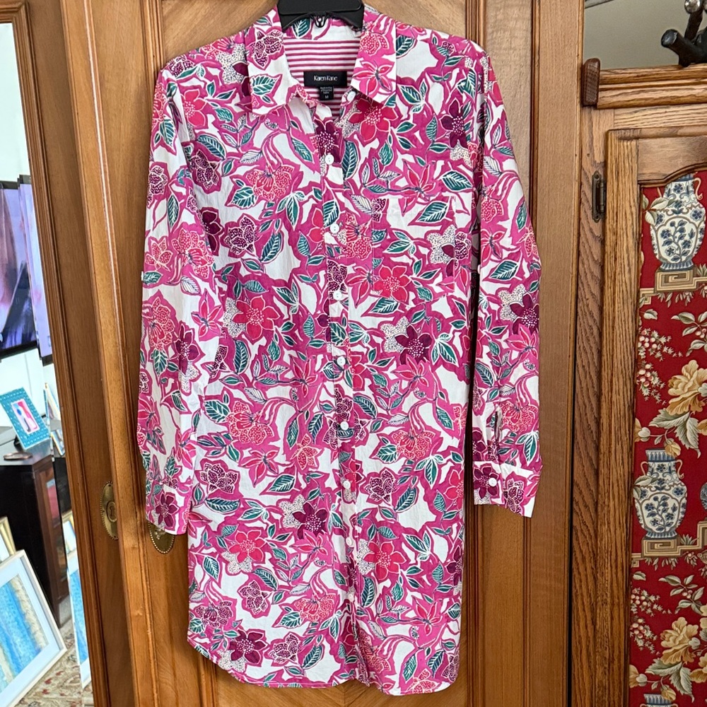 Karen Kane Pink Floral Long Sleeve Buttondown Dress